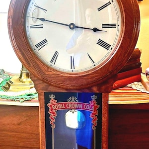 Vintage Royal Crown Cola Wood and Glass Wall Pendulum Clock