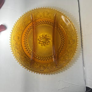 Tiara Indiana Glass Amber Sandwich Glass 12&quot; Divided Serving Platter