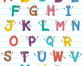Póster del alfabeto de dibujos animados / Arte divertido para el aula (Descarga digital)
