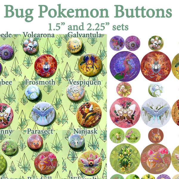 Bug Pokemon Buttons 2.25" + 1.5"