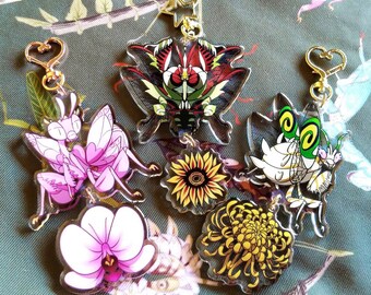 Orchid Devil's Flower Spiny Flower 3" + 2" Hanging Acrylic Charm Keychain