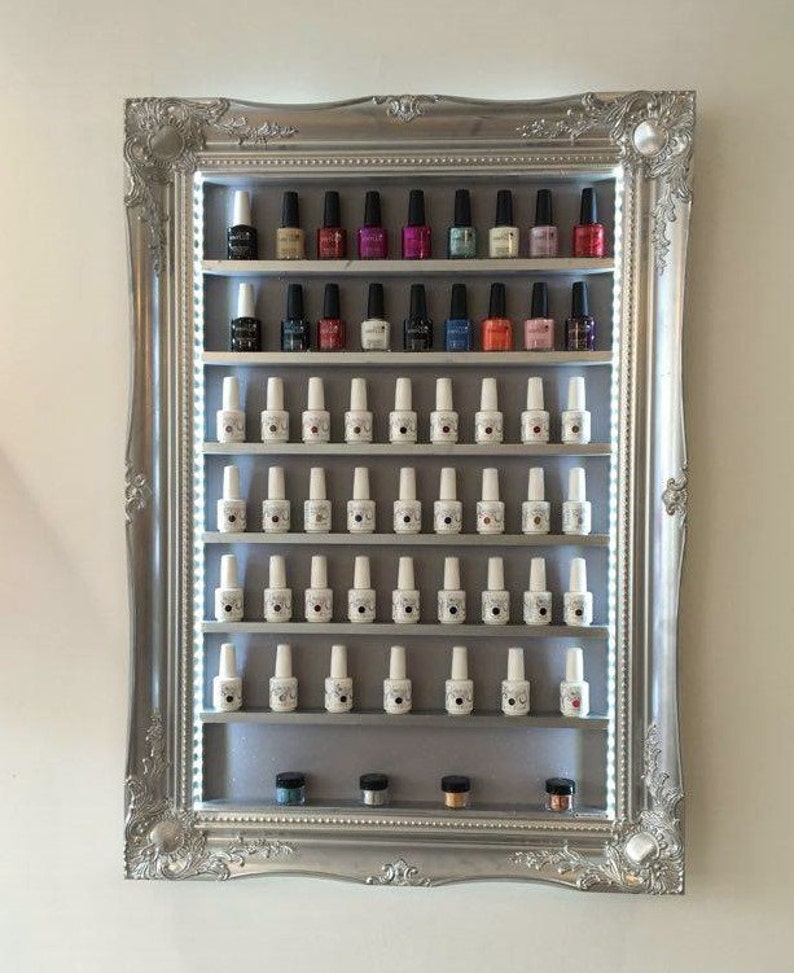Nail Polish Rack Illuminated Silver Chrome With Silver Glitter Etsy