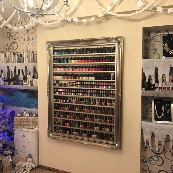 Items similar to Extra Large nail polish display frame Champagne Silver