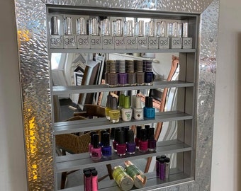 hammered mirrored nail polish display with mirrored backing