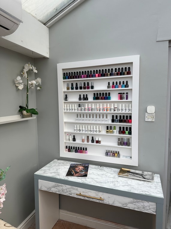 Wall Mounted Nail Polish Display Rack Stand Salon Furniture White