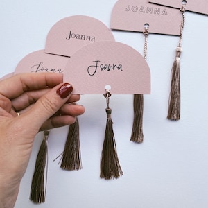 Wedding name place cards, tassel name card, escort cards, modern pink stationery, LUXE  stationery, Modern wedding, On the day stationery