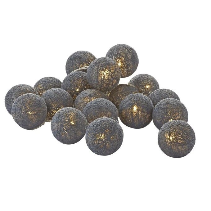 Guirlande Lumineuse Led 20 Boules - Couleur Gris Taupe // Grey Color Cotton Balls Garland Light Chai