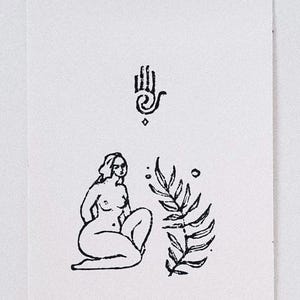 Sacred Feminine – Einzigartiger Linoldruck (A5)