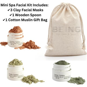 Complete Mini Spa Gift Set, Vegan Clay Facial Mask Samplers with wooden spoon, Great Self-care, Bridesmaids, Stocking Stuffers Gifts for Her image 2