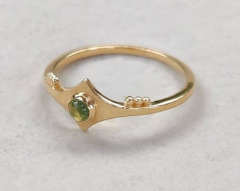 Gold-Plated Peridot Ring: Dainty Stacking Ring for Women