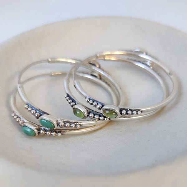 Medium Hoop Earrings with natural gemstones