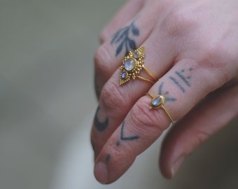 Pyramid Moonstone Ring in Brass