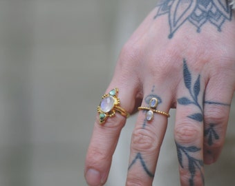 Ritual-Ring mit Mondstein, schwarzem Onyx oder Türkis