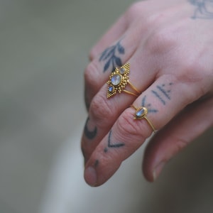 Pyramid Moonstone Ring in Brass