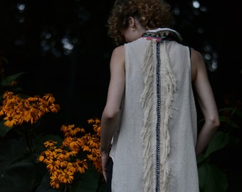 Raw Silk Vest with colourful collar & tassels ⎜ One of a kind