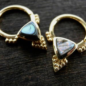 Septum Jewelry Brass with Abalone Shell, Moonstone or Black Onyx