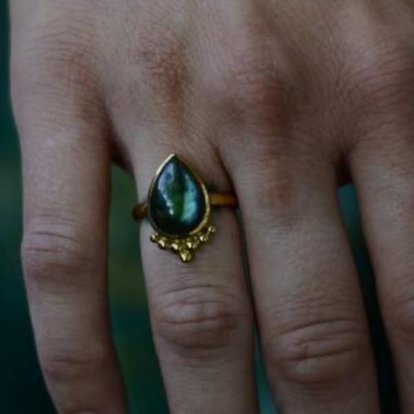 Boho Ring with Labradorite, Moonstone, Turquoise, Abalone Shell or Onyx