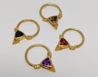 Ritual Gold Septum Jewelry with Amethyst, Black Onyx, Garnet or Smokey Quartz