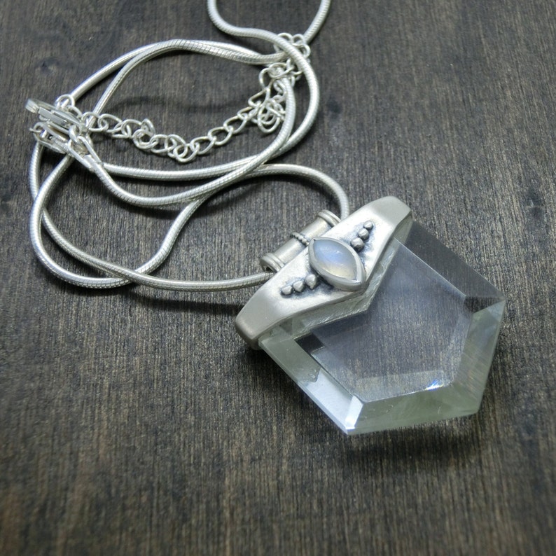 Quartz Crystal Necklace Silver Quartz+Moonstone