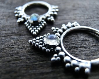 Moonstone Silver Septum ⎜ Pyramid. Available with Moonstone, Garnet and Peridot