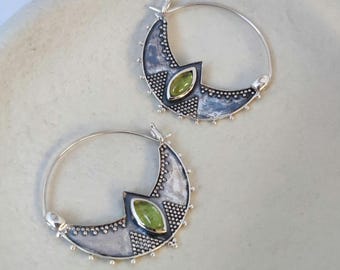 Crescent Hoop Earrings Silver