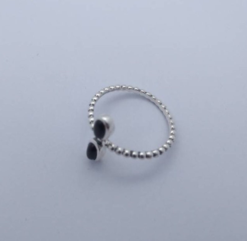 Double Gemstone Silver Ring dotted band 画像 4