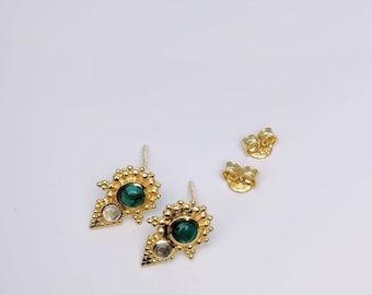 Turquoise Stud Earrings Brass