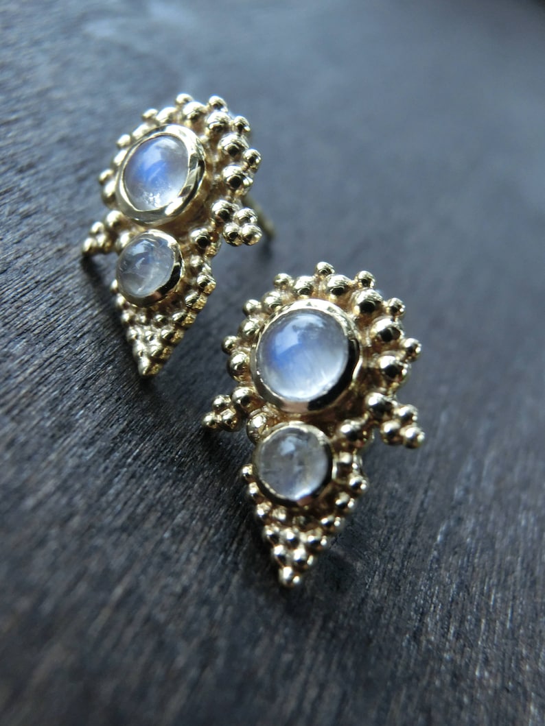 Moonstone Brass Stud Earrings image 2