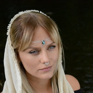 drop head chain crafted from sterling silver, festival or bridal head piece