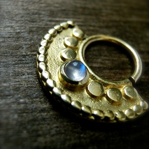 Large Septum ring Brass with Moonstone and dotted details ⎜various gemstones ⎜Sacred