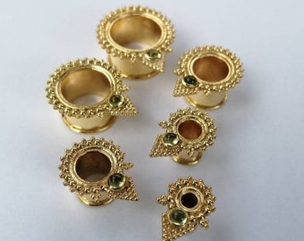 Brass Tunnels ⎜ various gemstone options. 4-20 mm