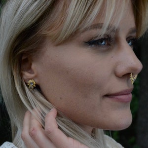 Moonstone Brass Stud Earrings image 1