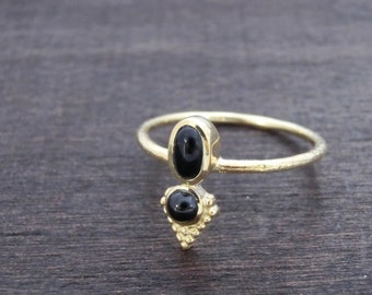 Delicate Onyx Brass Ring