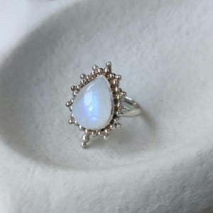 Boho gemstone ring silver, Moonstone, Labradorite, Turquoise or Abalone Shell