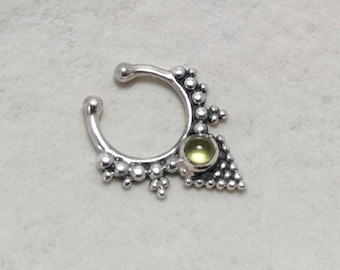 Pyramid Fake Septum Nose Ring Moonstone, Peridot or Garnet