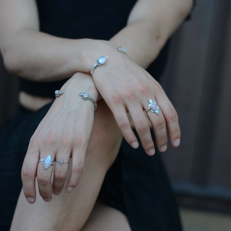 Drop Cuff Bracelet Silver different gemstone options image 3