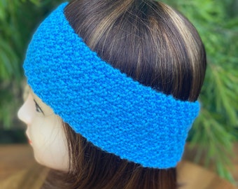 Blue Knitted Wool Ear Warmer Headband: Women's Winter Headband