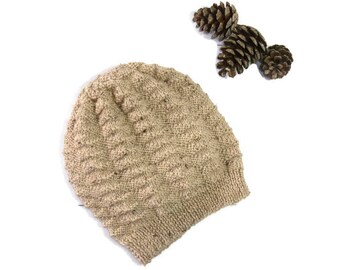 Ladies Beanie. Mens wool Beanie. Neutral tones Knitted Beanie. Womens beanie. Unisex knit hat. Wool hat. Slouchy Beanie. Adult winter hat.