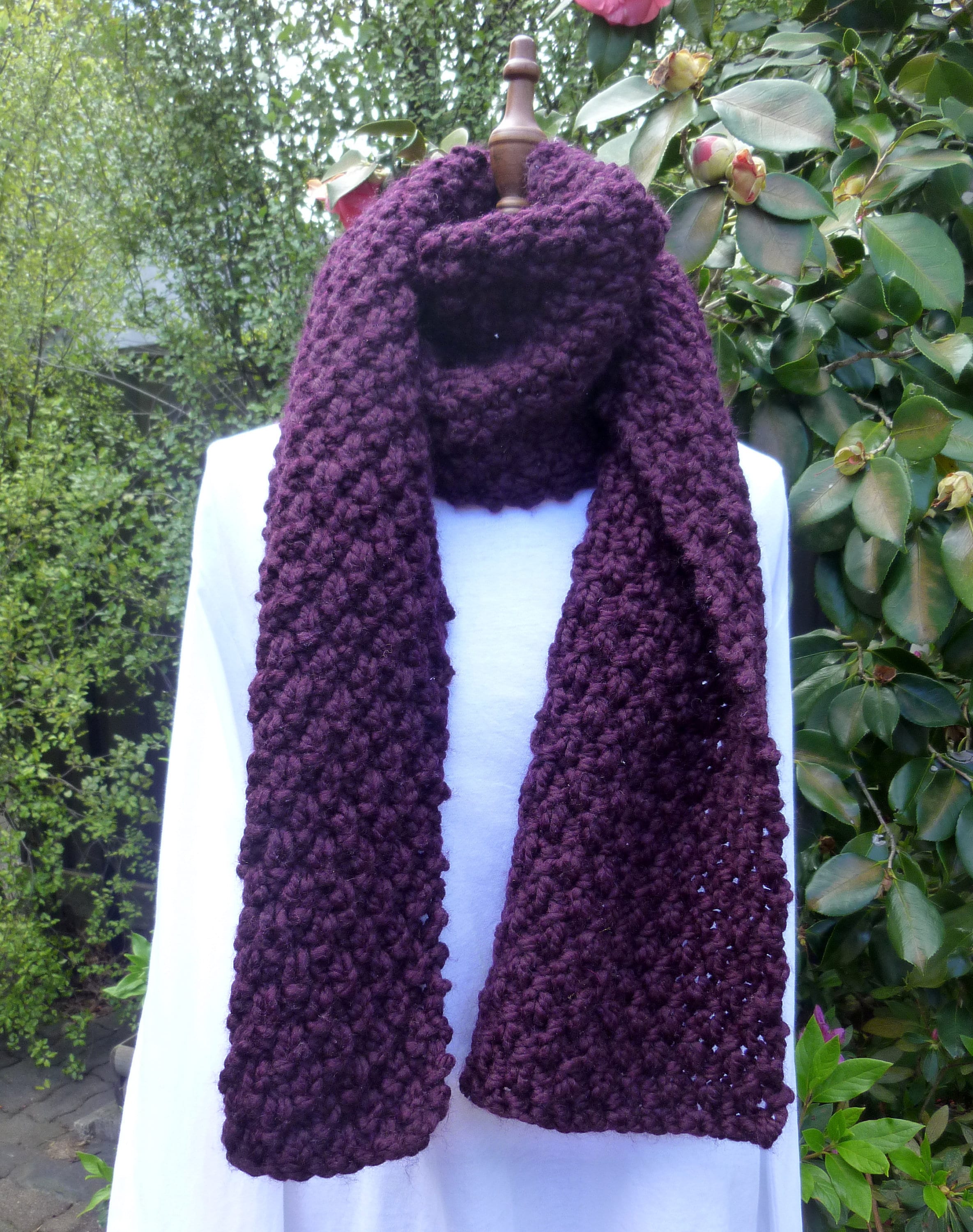 Purple Eggplant Hand Knitted Scarf