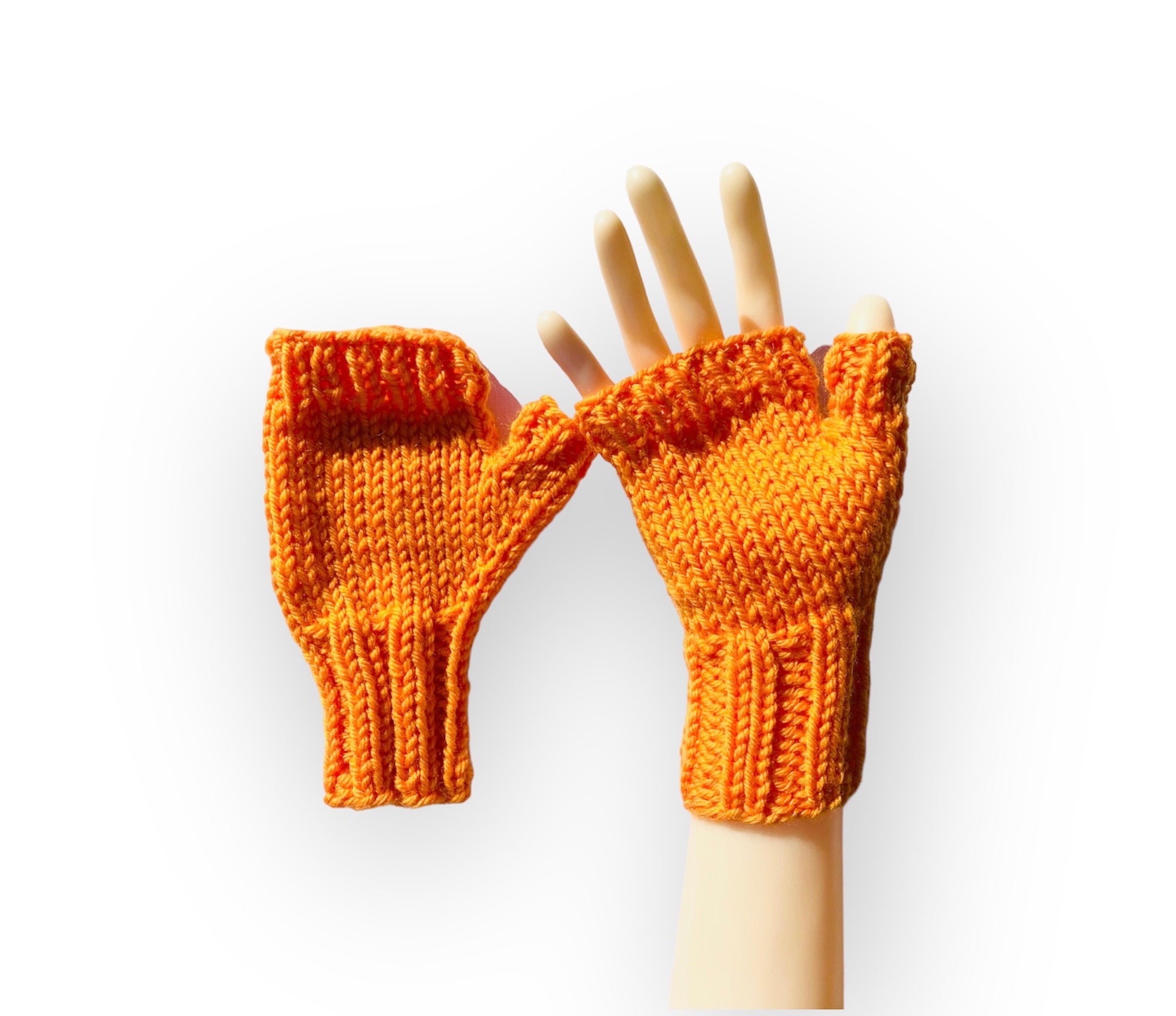 Orange Fingerless Gloves. Womens Fingerless Gloves. Tangerine