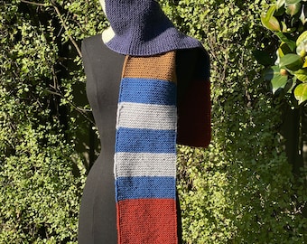 Colour block wool scarf. Unisex knit scarf. Chunky knit scarf. Handknit wool scarf. Garter stitch scarf. Knitted winter scarf.