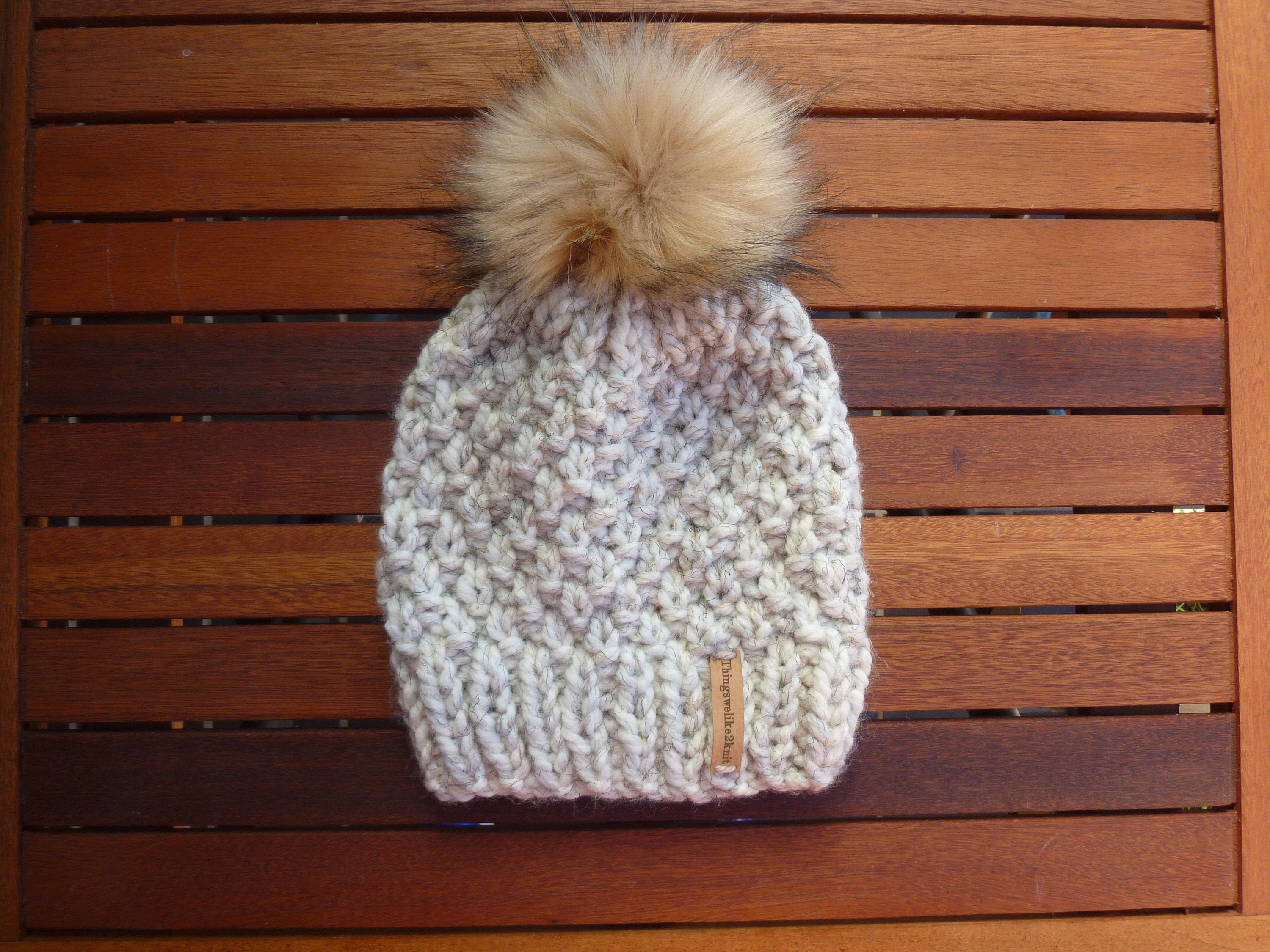 Elegant Cream Knit Pom-Pom CHUNKY KNIT HANDMADE BEANIE FUR? il_fullxfull.3534723341_93qk.jpg main image 2