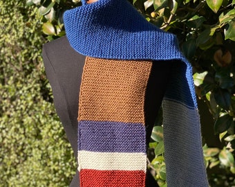 Colour block wool scarf. Unisex knit scarf. Chunky knit scarf. Handknit wool scarf. Garter stitch scarf. Knitted winter scarf.