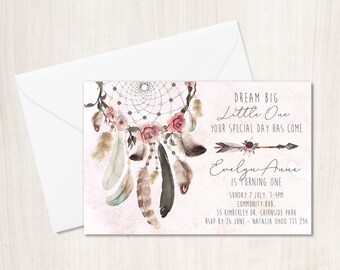 Dreamcatcher Boho Birthday Invitation Wild One First - Etsy