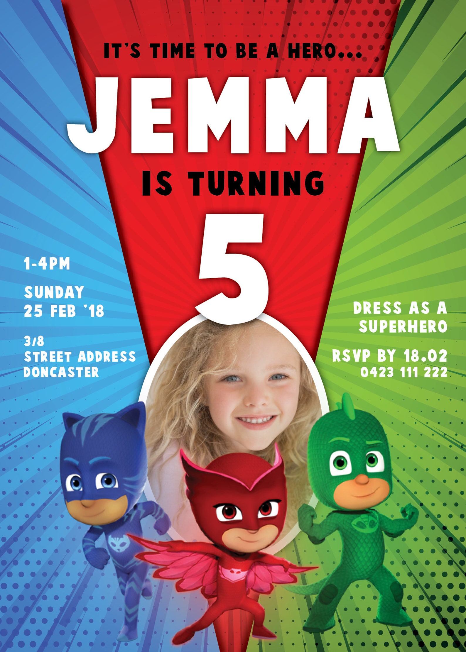 PJ Masks Birthday Invitation Etsy