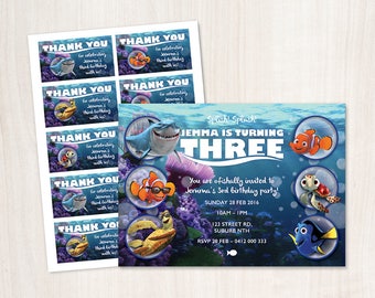 Finding Nemo Birthday Invitation and Thank you Tags