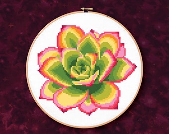 Pink and Green Succulent  - PDF Cross Stitch Pattern