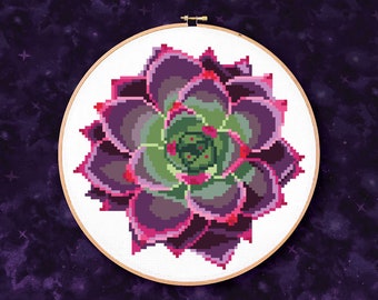 Purple Succulent  - PDF Cross Stitch Pattern