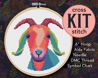 Colorful Nubian Goat Face Counted Cross Stitch Kit - 6 Inch Kit - Suitable for Beginners