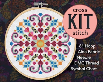 Scandinavian Mandala Counted Cross Stitch Kit - 6 Inch Kit - Suitable for Beginners